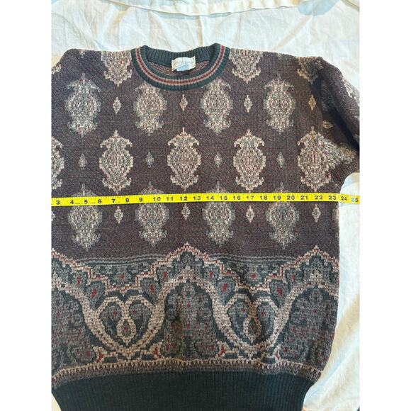 Vintage Tricots St. Raphael 100% Wool Sweater Tapestry Pattern Boho Grandpa Knit - Picture 6 of 7